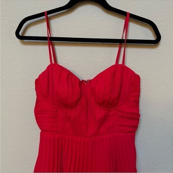 For Love & Lemons Red cascading tiered- Bustier Pleated Chiffon Midi Dress - Picture 5 of 11